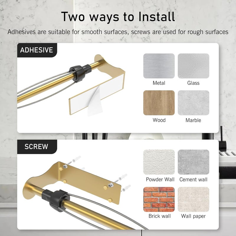 SetSail Paper Towel Holder, Single Hand Operable Paper Towel Holder Under Cabinet with Adjustable Damper Easy Tear Wall Mount Self-Adhesive or Drilled for Kitchen Bathroom, Gold - Image 5